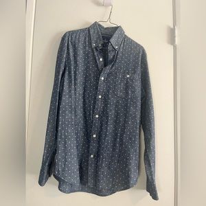 Long sleeve, blue button up with white polkadots from Old Navy
